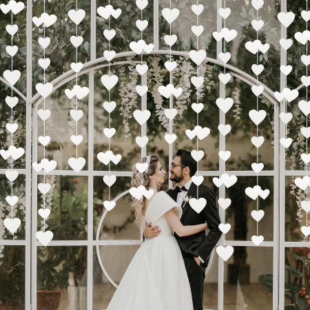 Banner cu Inimioare, Cyrax, Tip Franjuri, 4 m, Rola de Ata Inclusa, Alb