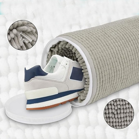 Geanta pentru Spalare Incaltaminte,  pentru Masina de Spalat, cu Fibre Pufoase in Interior, cu Fermoar, Curatare 360 de Grade, 39x19 cm, Gri deschis