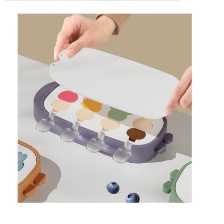 Forma pentru inghetata Cyrax, 4 compartimente, forme cu animalute, materialsilicon si ABS, 21 x 12.8 x 3cm, mov