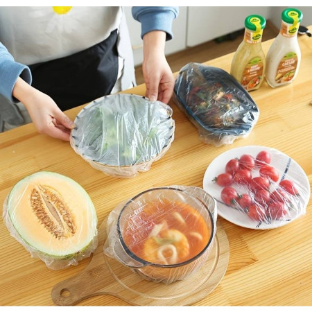Set 100 Folie de Protectie Elastica pentru Alimente si Boluri Cyrax, material plastic, prospetime, diametrul 12 - 40 cm