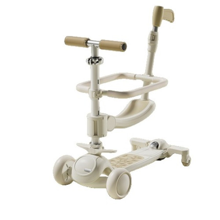 Trotineta Tip Carucior pentru Copii 7in1, Cyrax, Pliabila, Ghidon Reglabil, Parti Detasabile, Lumini LED, Muzica, Suport pentru picioare, Alb