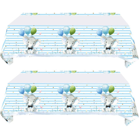 Fata de Masa, Cyrax, din Plastic, Imprimeu Elefanti, 180 x 108 cm, Albastru