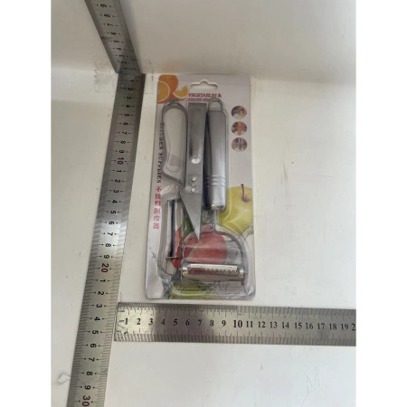 Accesorii de Curatat Decojit Fructe Legume, Cyrax, Set 3 Piese, Feliator Cutit Decojitor, Legume si Fructe, din Otel Inoxidabil, cu Maner, Argintiu