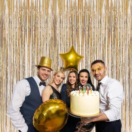 Perdea Franjurata, Cyrax, Model Decor Petrecere, pentru Fundal de Poze, Amenajare Colorata a Petrecerii, Dimensiune 100x200 cm, Gold Sampanie