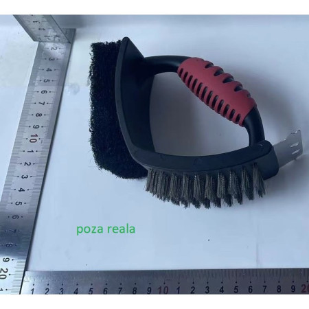 Sarma pentru Gratar, Cyrax, 3 in 1, cu Racleta si Burete, Sarna din Otel Inoxidabil, 16 x 7 x 11 cm