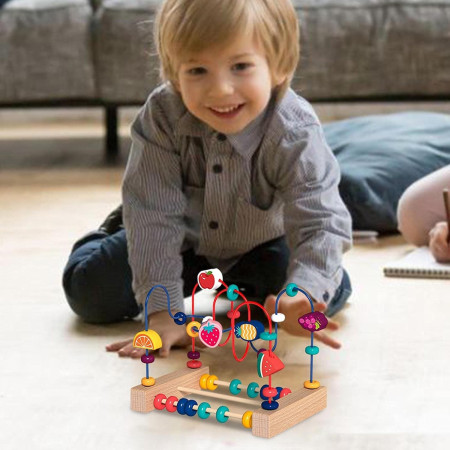 Jucarie din Lemn Montessori, Cyrax, Labirint Motricitate cu Abac si Animalute, Rollercoaster pentru Copii, Educativ, Dezvoltarea Abilitatilor Motorii, Numaratoare, 22x17x15 cm, Multicolor