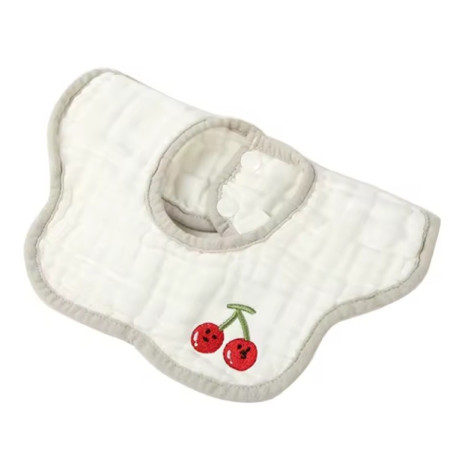 Baveta Tip Floare, Cyrax, din Bumbac, pentru Copii 0-12 Luni, Rezistenta la apa, 8 Straturi, Model Tricotat cu Cirese, 26 x 29 cm, Alb