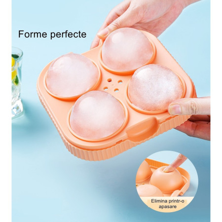 Set 2 forme sfere de gheata pentru wiskey si cocktail-uri Cyrax, 4 sfere, material plastic/silicon alimentar, diametru 6.5 cm, cu orificiu tip palnie pentru umplere, 17 x 17 x 7 cm, multicolor