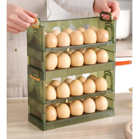 Suport Organizator pentru Oua, Cyrax, pentru Frigider, Verde transparent, Capacitate 20 oua, Doua straturi, cu Data de Expirare, 25.5x10x17 cm