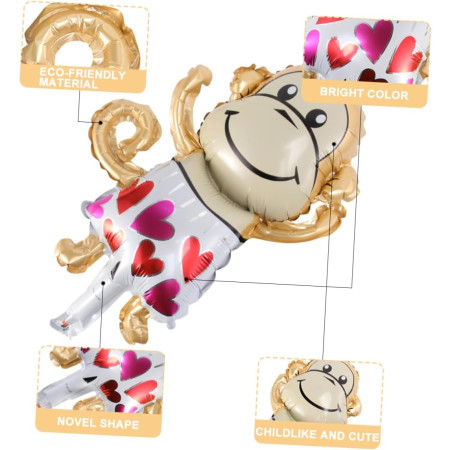 Balon din Folie Metalizata, Cyrax, Mini Figurine Animalute, Model Maimutica, Tematica Aniversare, 45x28 cm, Ambalaj Individual, Pai Inclus, Umflare cu Aer sau Heliu, Multicolor