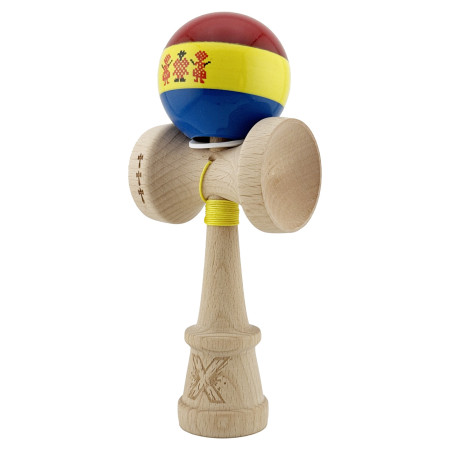 Kendama X Originala, Profesionala, Cyrax, Tricolor Edition Stil Romanesc, Super Sticky cu Cupe Mari KING SIZE V3, Rulment Metalic si Gaura in Baza, din Lemn 18 cm, Ata 62/65 cm, Multicolor