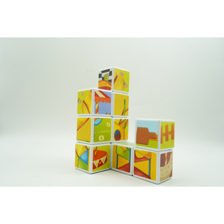 Cyrax Set inteligent de cuburi magnetice pentru copii, 10 piese, cutie depozitare, puzzle parc de distractii, +3 ani, multicolor