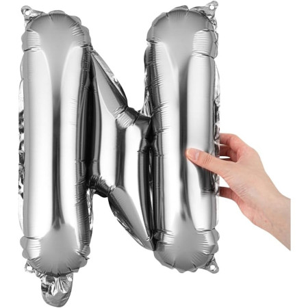 Balon Folie Metalizata Litera N, Cyrax, 80 cm, Umflati cu Heliu sau Aer, Ambalaj Individual, Pai inclus, Argintiu