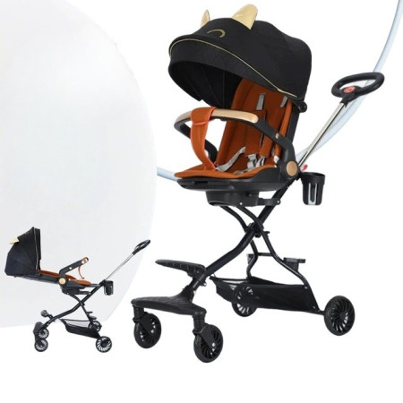 Carucior Sport Cyrax 3in1, 6-36 Luni, Reversibil, Pliabil, Tavita pentru Masa, Pozitie de Somn, Centura de Siguranta, Roti 360, Suport Pahar, Copertina pentru Soare, 32x63x95cm, Negru, Model Pisicute