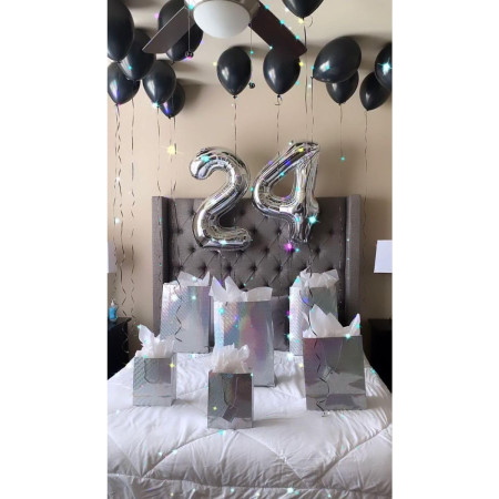 Balon din Folie Metalizata, Cyrax, Figurina Cifra, Tema Aniversare 40 cm, Ambalaj Individual, Pai inclus, Umflare cu Aer sau Heliu, Argintiu, Cifra 2