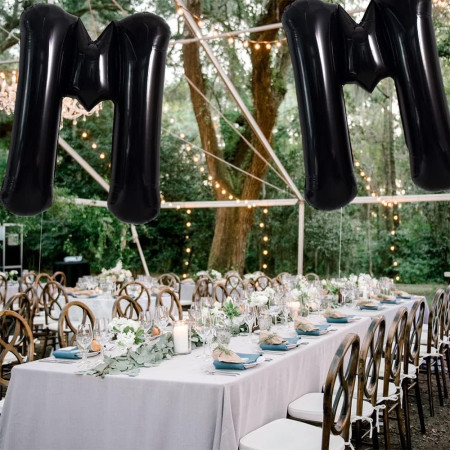 Balon Folie Metalizata Litera M, Cyrax, 40 cm, Umflati cu Heliu sau Aer, Ambalaj Individual, Pai inclus, Negru