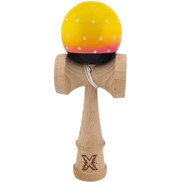 Kendama X Originala, Profesionala, Cyrax, din Lemn, Super Sticky, 18 cm, Galben/Roz/Negru