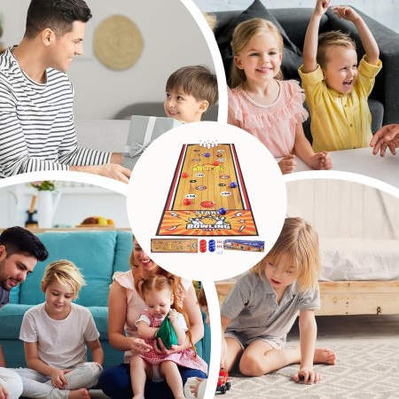 Joc Interactiv, Cyrax, Covor de Bowling 90 x 20 cm, 1-4 Jucatori, +5 Ani, 6 Mingi Incluse, 6 Popice, Galben