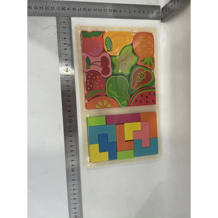 Puzzle Montessori din Lemn pentru Copii, Cyrax, Tip Tetris 2in1 +3 Ani, cu Fructe Colorate 3D, Educativ, Intuitiv, Creativ, 21 de Piese, 28.5x17x1.2 cm, Multicolor