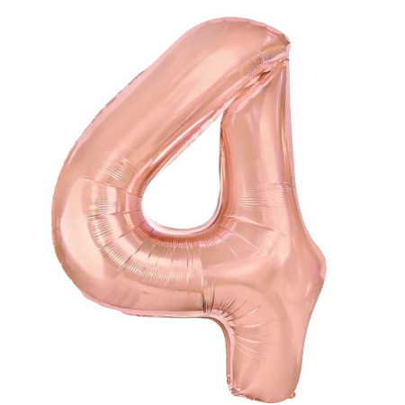 Balon din Folie Metalizata Cyrax, Figurina Cifra, Tema Aniversare 80 cm, Ambalaj Individual, Pai inclus, Umflare cu Aer sau Heliu, Rose, Cifra 4