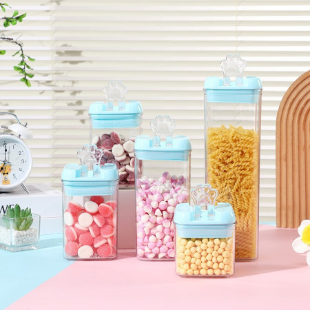 Set 7 Cutii de Depozitare Alimente, Cyrax, 2 x 500ml, 2 x 800ml, 2 x 1200ml, 1 x 1900 ml, Capac Albastru, din PP+PET, Inchidere Ermetica, Transparent