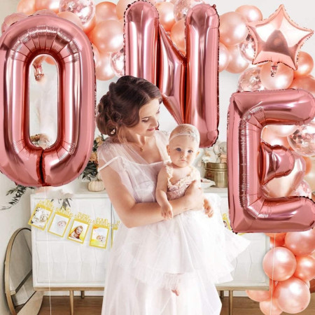 Balon Folie Metalizata Litera E, Cyrax, 80 cm, Umflati cu Heliu sau Aer, Ambalaj Individual, Pai inclus, Rose Gold