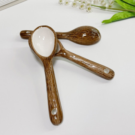 Cana din Ceramica, Cyrax, 201-300 ml, cu Lingurita, Model Nuca de Cocos, Maro