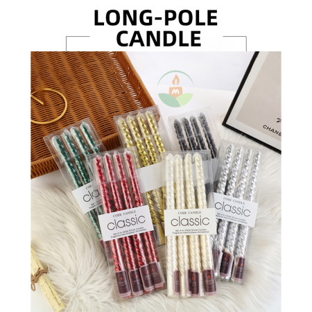 Set 4 Lumanari pentru Masa, Cina, Decor,  Model Rasucit, Lungime 25 cm, Roz