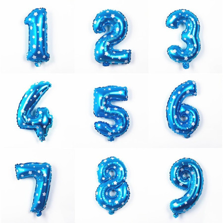 Balon din Folie Metalizata Cyrax, Figurina Cifra, Imprimeu Stele, Tema Aniversare 80 cm, Ambalaj Individual, Pai inclus, Umflare cu Aer sau Heliu, Albastru, Cifra 4