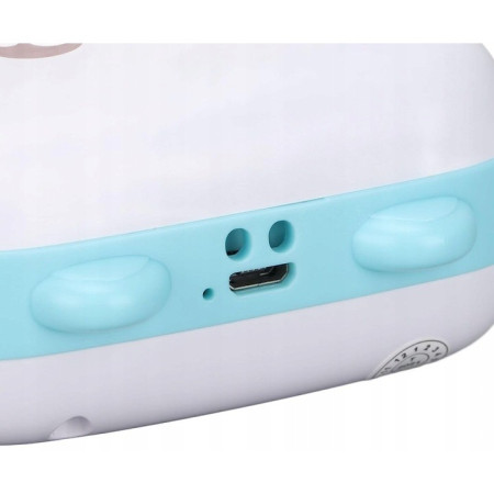 Set Mini Imprimanta Foto Portabila, Cyrax, Include: 1x Set de Markere, 5x Role de Hartie Termica, 5x Role Hartie Adeziva, Incarcare USB, Bluetooth, Print Alb-Negru, Model Ursulet, Alb/Albastru