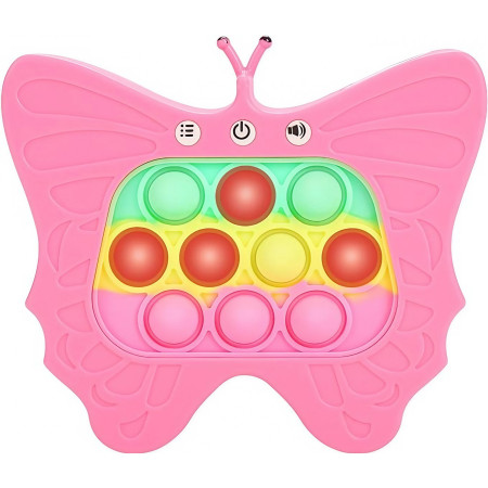 Jucarie Interactiva Tip Consola pentru Copii, Cyrax, Diferite Moduri de Joc, 120 Nivele, Material ABS/silicon, Sunete si Lumini, 12 x 5.5 x 13.5 cm, Model Fluture, Fucsia