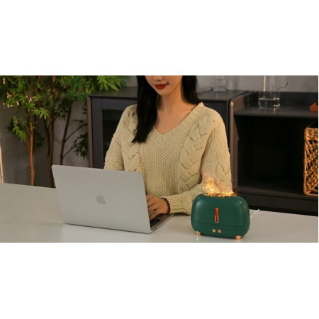 Umidificator de tip flacara,  cu aromaterapie, 7 culori, 250 ml, verde