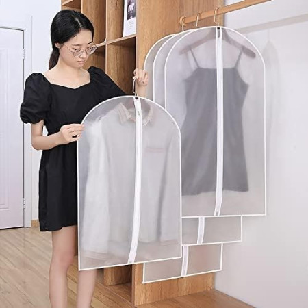 Set 5 Huse de Depozitare cu Fermoar,  pentru Haine, de Protectie, pentru Voiaj, Netesut, Rezistent la Praf, 60x80 cm, Transparent-Alb