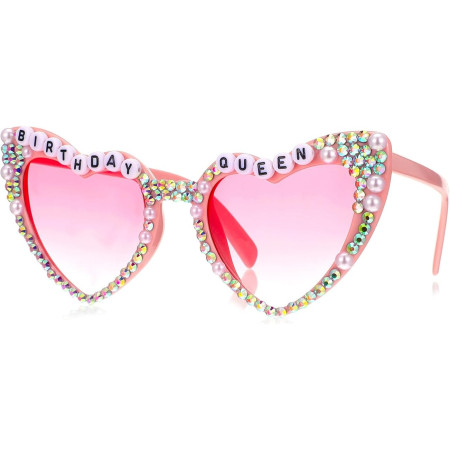 Ochelari Decorativi, Cyrax, Model Birthday Queen, cu Diamante, pentru Aniversari, din PC, 15.3 x 5.7 x 14.5 cm, Roz