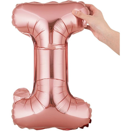Balon Folie Metalizata Litera I, Cyrax, 40 cm, Umflati cu Heliu sau Aer, Ambalaj Individual, Pai inclus, Rose Gold