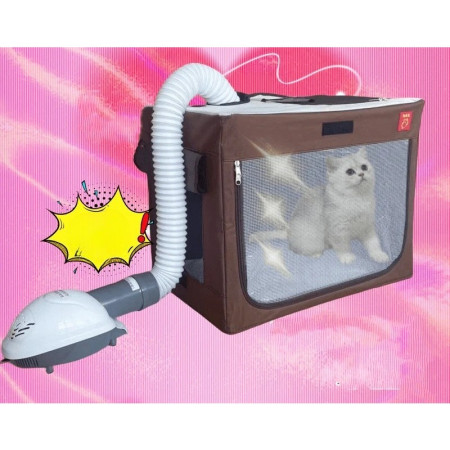 Cusca Animale pentru Uscare Blana,  din Textil, Fereastra Transparenta, 53 x 36 x 42 cm, Maro