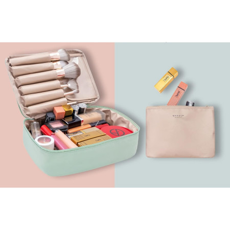 Geanta de Calatorie, Cyrax, pentru Cosmetice si Articole de Toaleta, Material Impermeabil, 2 in 1, Portfard Interior Detasabil, 23 x 16 x 8 cm, Verde