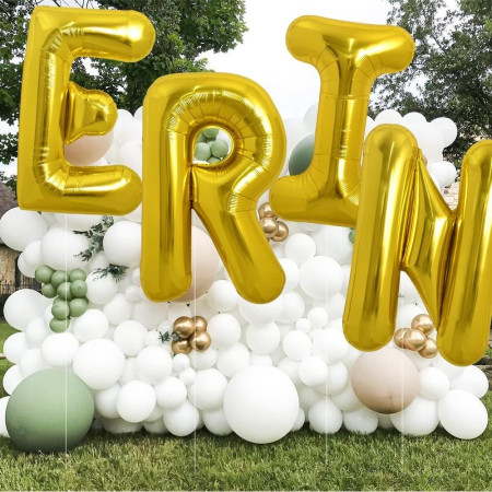 Balon Folie Metalizata Litera N, Cyrax, 40 cm, Umflati cu Heliu sau Aer, Ambalaj Individual, Pai inclus, Auriu