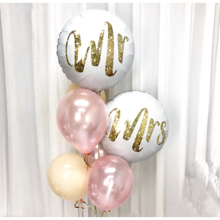 Balon din Folie Metalizata, Cyrax, Figurina Cerc, Model MR, Tematica Nunta, 45 cm, Ambalaj Individual, Pai Inclus, Umflare cu Aer sau Heliu, Alb