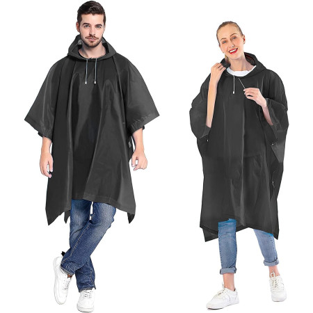 Pelerina de Ploaie,  pentru Adulti, EVA, Tip Poncho, Impermeabila, Rezistenta la Vant, Capse Laterale, 160 g, Negru
