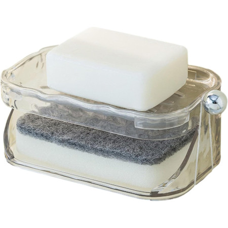 Savoniera Dubla,  2 Straturi, Instalare fara Perforare, Agatatoare Burete, 13.5 x 8.5 x 6 cm, Transparent