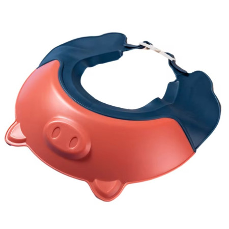 Cyrax Viziera de Protectie Baie Pentru Copii, Fippy, Model Purcelus, Dimensiune ajustabila, Durabil, Usor de curatat, Impotriva Samponului, pentru Ochi si Urechi, TPE+PP, 23x23 cm, Rosu