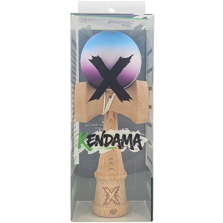 Kendama X Originala, Profesionala, Cyrax, din Lemn, Rubber Grip, 18 cm, Albastru/Alb/Violet 