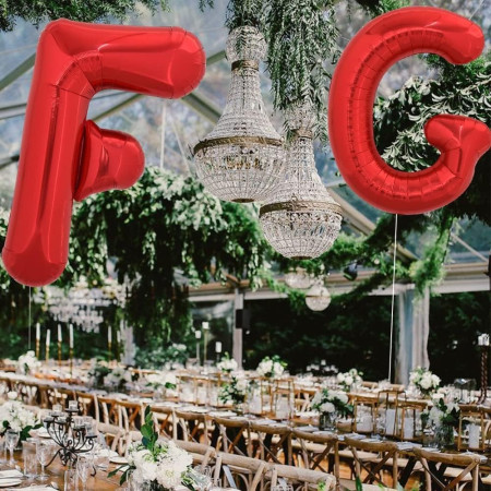 Balon Folie Metalizata Litera F, Cyrax, 40 cm, Umflati cu Heliu sau Aer, Ambalaj Individual, Pai inclus, Rosu