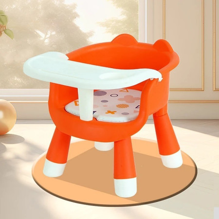 Scaun de Masa pentru Copii, Cyrax, 2 in 1, Tavita Detasabila, Spatar Ergonomic, +6 Luni, Inaltime 36 cm, Portocaliu