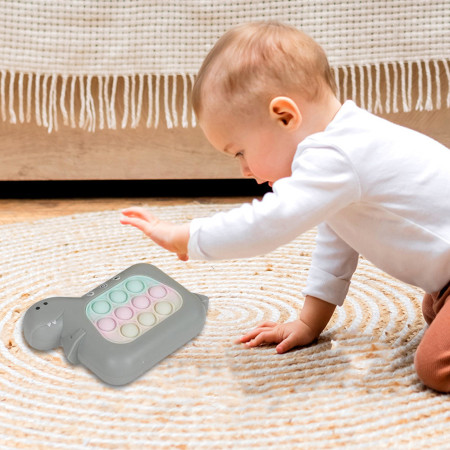 Jucarie Interactiva Pop It Whack A Mole, Cyrax, Tip Consola, Anti-Stres, 4 Moduri de Joc, din ABS si Silicon, +3 Ani, Model Dinozaur, Gri