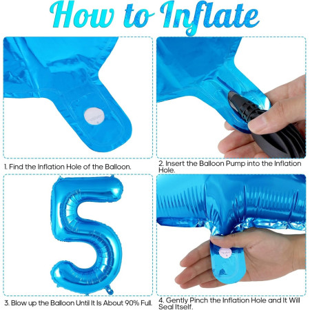 Balon din folie metalizata, Cyrax, Balon aniversar, 40 cm, Albastru, Ambalaj Individual, Pai inclus, Cifra 5