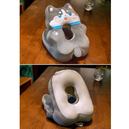 Perna din Spuma,  pentru Birou, Calatorii, Model Husky, Lavabila, Umplutura de Bumbac, Spatiu Cap in Forma de 8, 30x35x30 cm, Gri