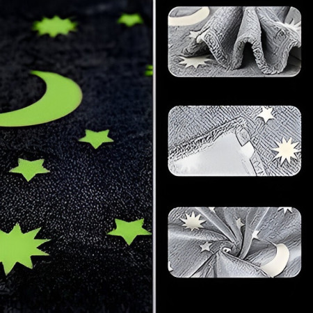 Patura Fosforescenta,  Moale, Pufoasa, Lumineaza in Intuneric, 1.5x2 m, Model Cer Instelat, Gri