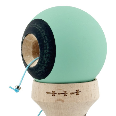 Kendama X Originala, Profesionala, Cyrax, Rubber Grip, Cupe Mari KING SIZE V3, Gaura in Baza, Rulment Metalic, din lemn 18 cm, Ata 62/65 cm, Bicolor Turcoaz/Albastru inchis